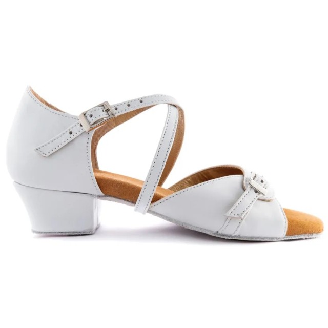 PD636 Wit Lederen Dames Dansschoenen met hak 30mm