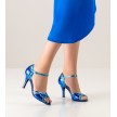 Blauwe dansschoenen Argentijnse tango met hoge hak en open teen  Blauwe dansschoenen Argentijnse tango met hoge hak en open teen