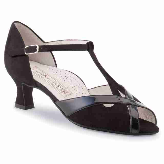 Werner Kern Nadja dames dansschoenen met T bandje van zwart lakleer en suede