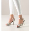 Nueva Epoca Pearl Dansschoenen voor Dames zilverkleurig leer met goud net detail Nueva Epoca Pearl Dansschoenen voor Dames zilverkleurig leer met goud net detail