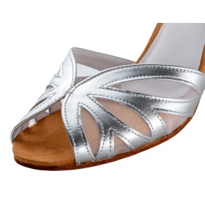 Anna Kern 780-60 Delphine zilveren salsaschoenen dames open neus met vleugels en gaas
