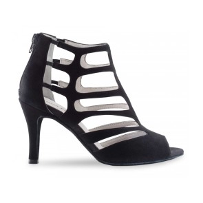 Anna Kern 860-75 Jeanne Dames dansschoenen met opengewerkt suede - zwart enkellaarsje met rits