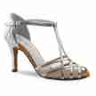 Anna Kern 870-75 Dames dansschoenen met T bandje en Stiletto hak van zilver metallic Leer