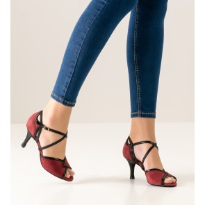 Nueva Epoca Matilda Dansschoenen voor Dames bordeaux rood suede zwart glitterbandje