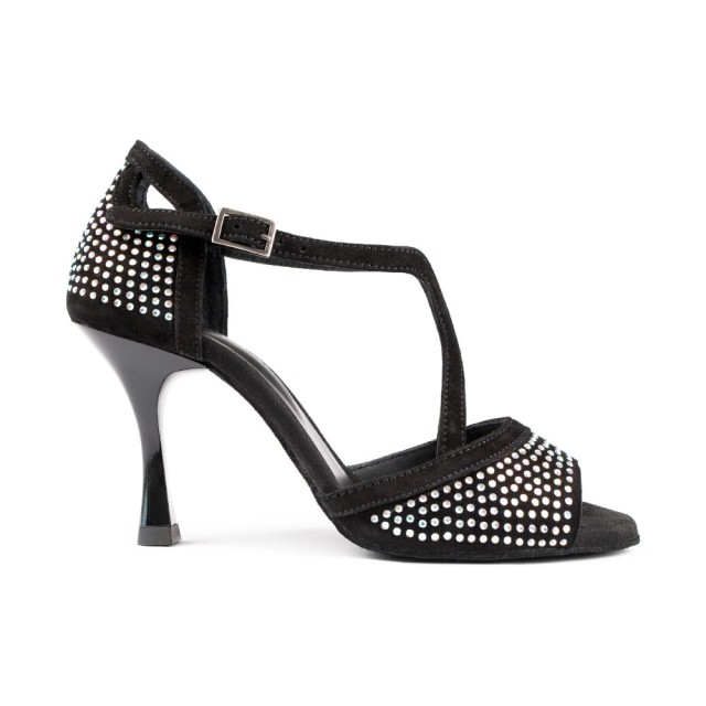 Portdance PD507 Zwart Nubuck met Strass Steentjes