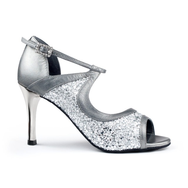 Portdance PD504 Zilveren Tango Dansschoenen met glitter