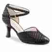 Werner Kern Asta dames dansschoenen met Peeptoe en Kruis enkelbandje zwarte suede met blokjes print